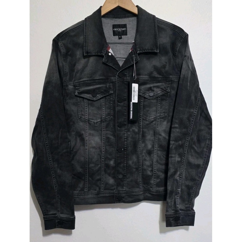 NEW Rockstar Original Men's Distressed Denim Jacket Bick XL Black Stretch Moto